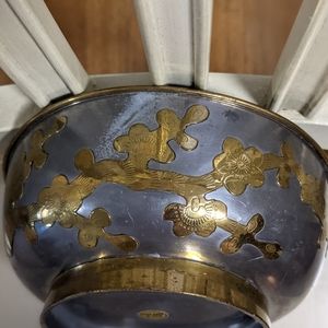 Vintage, Asian, Chinese Bowl. Pewter and brass cherry blossom bowl. 6x6x2.7'.